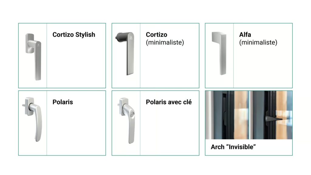 Poignées pour fenêtres et coulissants en aluminium