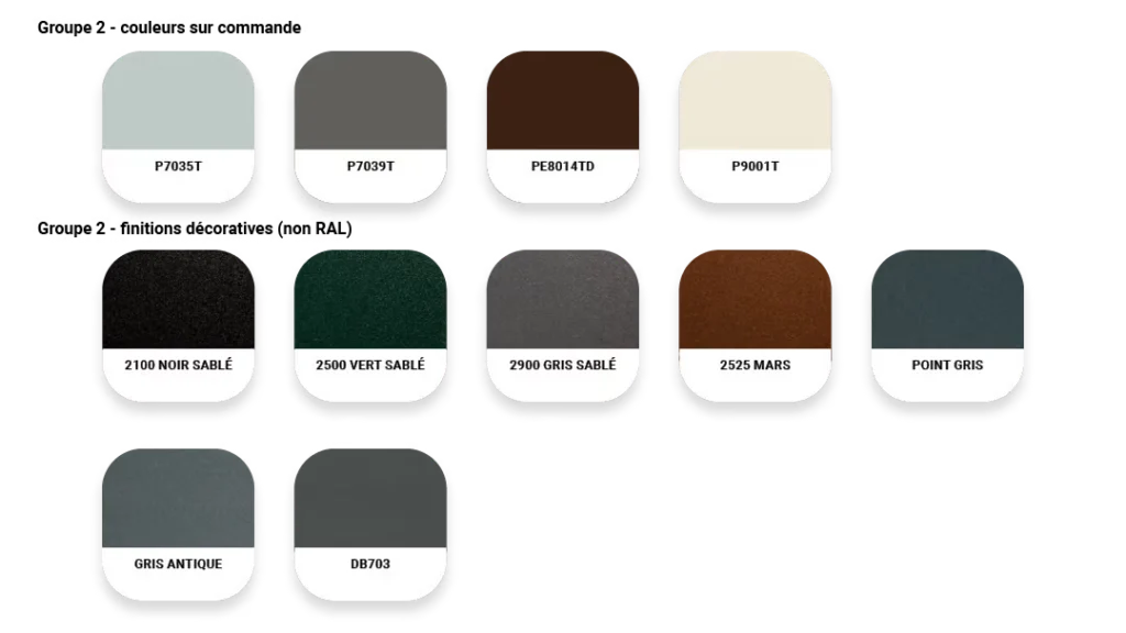 Couleurs sur commande finitions décoratives